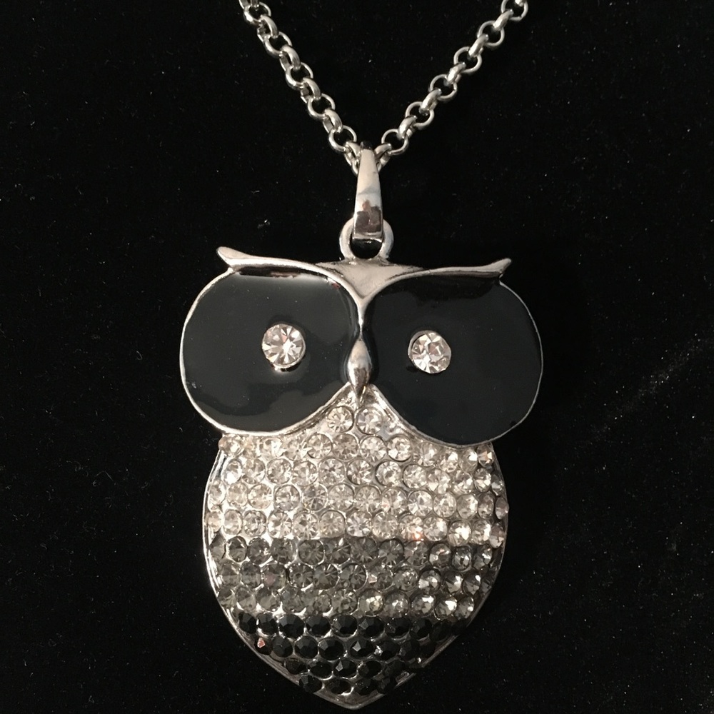 3/$25 Long Rhinestone Owl Pendant Necklace